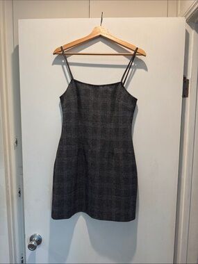 SAYLOR Black & Gray Plaid Slip Mini Dress